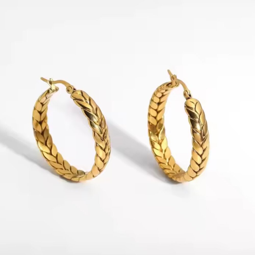 Hoop Braided Earrings 18k Gold Plated Stainless Steel Hypoallergenic Non Tarnish